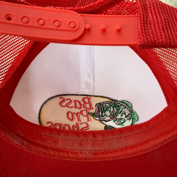 BASS PRO SHOPS • Red and White SnapBack Gone Fishing Trucker Hat Mesh - Picture 4 of 8